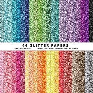 Glitter Digital Paper Pack 12" x 12" Uso comercial y personal oro plata arco iris de Navidad sin crédito imprimible 44 hojas DESCARGA INSTANTE