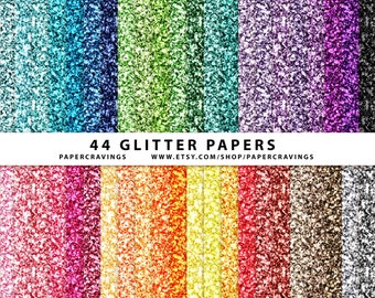 Glitter Digital Paper Pack 12" x 12" Uso comercial y personal oro plata arco iris de Navidad sin crédito imprimible 44 hojas DESCARGA INSTANTE