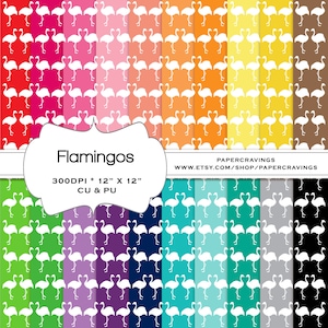 Flamingo Digital Paper Pack 12&quot; x 12&quot; Nautical Preppy Commercial and Personal Use royalty free rainbow printable 20 sheets INSTANT DOWNLOAD