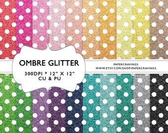 Glitter Digital Paper polka dot ombre 12" x 12" Commercial & Personal Use gold silver christmas rainbow no credit printable sparkle shiny