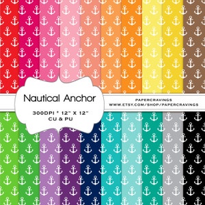 Nautica ancoraggio Digital Paper Pack 12 "X12" Preppy uso personale commerciale arcobaleno stampabile 20 INSTANT DOWNLOAD invitatiion scrapbooking