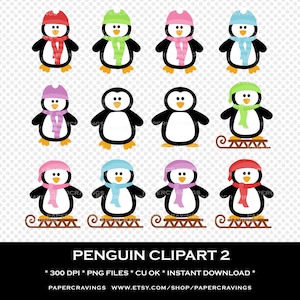 Uso personale di pinguino Clipart commerciale - natale clipart inverno neve arcobaleno festivo INSTANT DOWNLOAD scrapbooking stampabile png