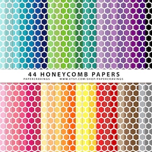 Honeycomb Digital Paper Pack 12&quot; x 12&quot; Commercieel en persoonlijk gebruik - Bij hexagon afdrukbaar 44 vellen INSTANT DOWNLOAD royalty-vrij geen tegoed