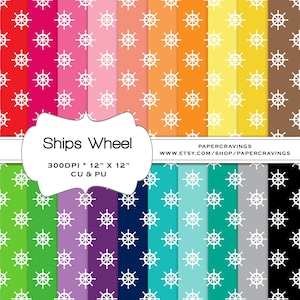 Nautica navi Wheel Digital Paper Pack 12 "X12" Preppy uso personale commerciale arcobaleno stampabile INSTANT DOWNLOAD invitatiion scrapbooking