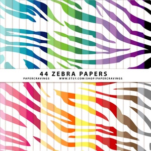 Zebra Digital Paper Pack 12 "x 12" commerciale e uso personale - Animal Print - Rainbow - 44 non fogli INSTANT DOWNLOAD scrapbooking nessun credito