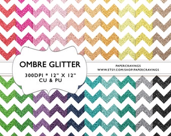 Glitter Digital Paper ombre chevron 12" x 12" Commercial & Personal Use gold silver christmas rainbow no credit printable sparkle shiny