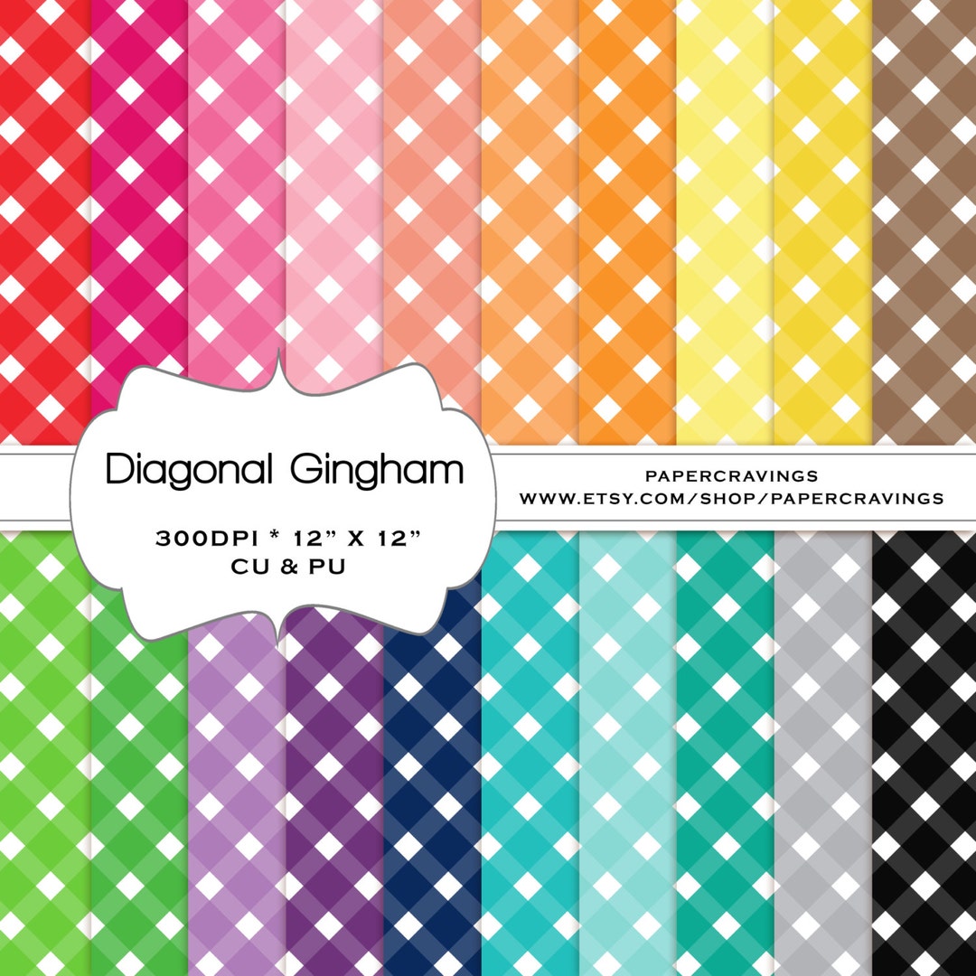 Gingham Digital Paper Pack 12" X 12" Diagonal Commercial and Personal ...