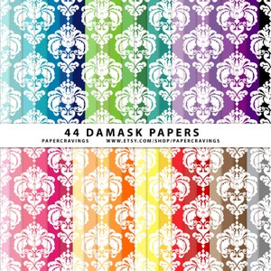 Damascato Digital Paper Pack 12 "x 12" commerciale e uso personale - elegante non bianco arcobaleno - scrapbooking INSTANT DOWNLOAD 44 fogli nessun credito