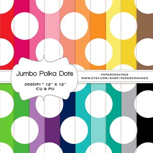 Polka Dot Jumbo Digital Paper Pack 12" x 12" Commercial and Personal Use rainbow - printable 20 sheets pinstripes INSTANT DOWNLOAD (200)
