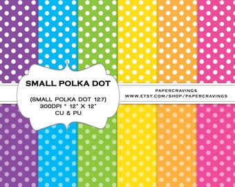 Rainbow polka dots Digital Paper Pack 12" x 12" small Commercial and Personal Use multicolored girl printable preppy party INSTANT DOWNLOAD