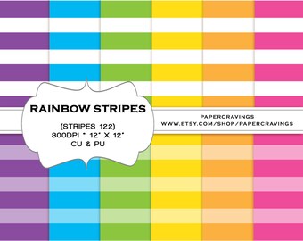 Arco iris Digital papel Pack 12 "x 12" comercial y para uso Personal multicolor chica raya para imprimir chevron ondulado estrella punto descarga instantánea