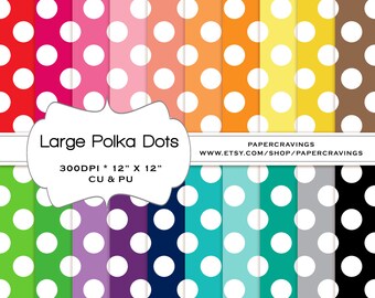 Polka Dot Large Digital Paper Pack 12" x 12" Commercial and Personal Use rainbow - printable 20 sheets pinstripes INSTANT DOWNLOAD (200)