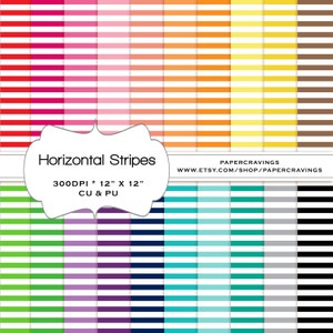 Horizontal Stripes Digital Paper Pack 12" x 12" Commercial and Personal Use rainbow - printable 20 sheets pinstripes INSTANT DOWNLOAD (200)