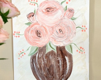 Rose Painting, Floral Art, Paintings on Paper, Mother's Day Gift, Original Paintings, Roses in Vase, Pink Roses, Rose Art, Flower art