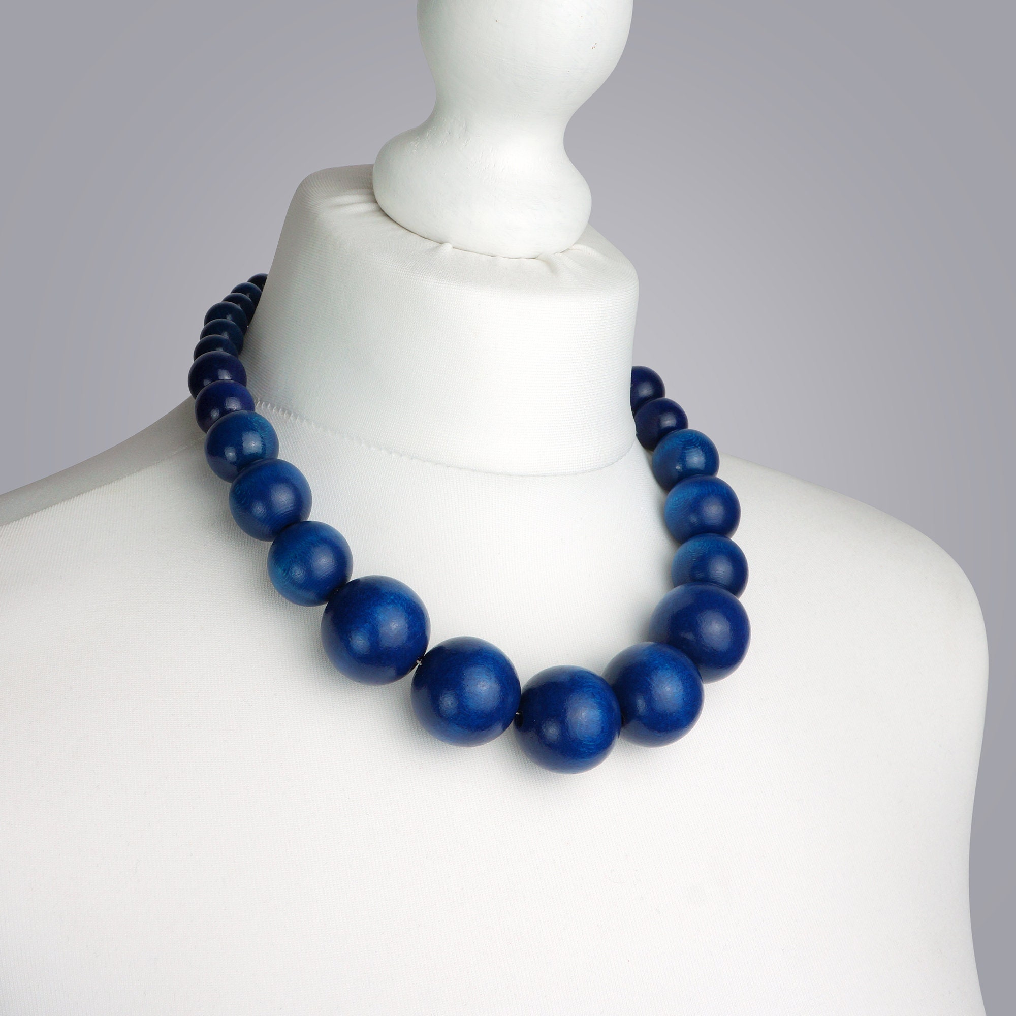 Navy Blue Chunky Necklace Navy wooden bead necklace Blue Etsy