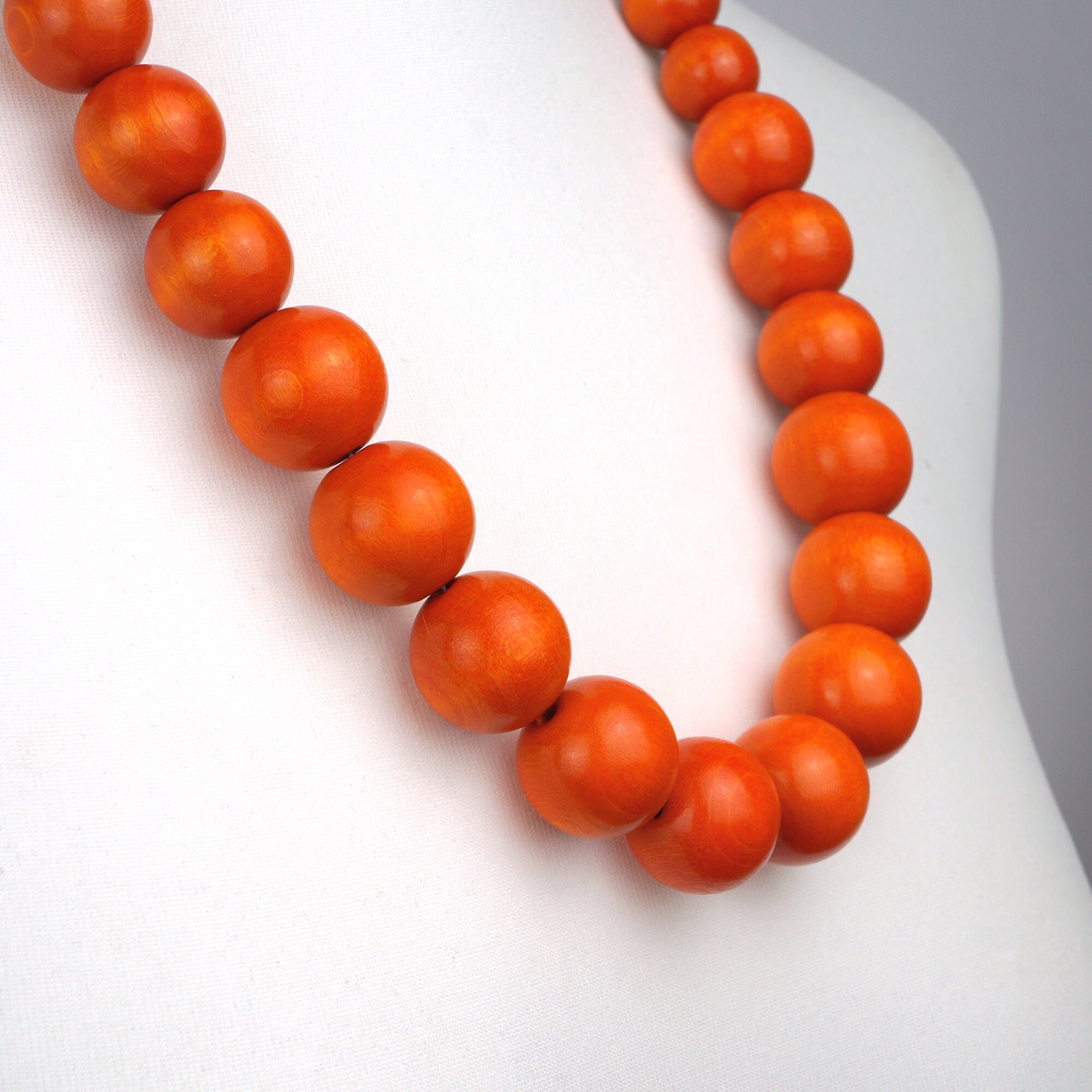 Orange Necklace Orange Beaded Necklace Long Chunky Etsy