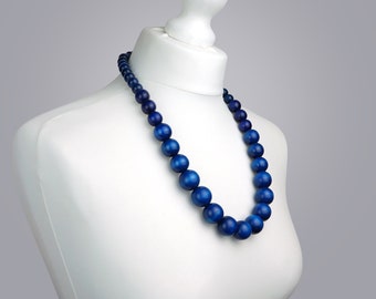 Blue Necklace | Blue Beaded Necklace | Long Chunky Necklace | Blue Jewellery | Wooden Bead Necklace | Gift For Her