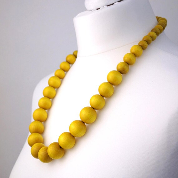 Yellow Necklace Yellow Beaded Necklace Long Chunky Etsy