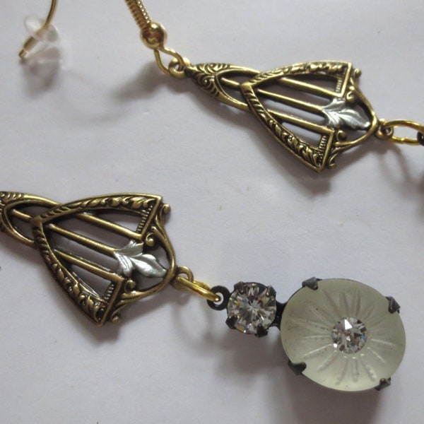 Pendientes Art Nouveau cristal claro cristal esmerilado pendientes de boda victoriano estilo vintage 1920s 1930 Pendientes Art Deco estilo alcanfor