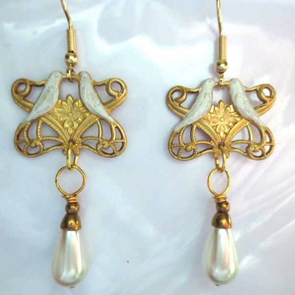 Art Nouveau earrings bridal earrings Art Deco earrings Victorian earrings wedding earrings pearl drop Edwardian earrings vintage style