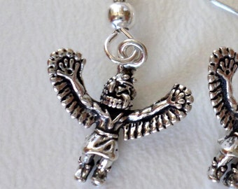 Sterling Silver Dangle Earrings, Tiny 925 Solid Silver Hopi Eagle Dancer Kachina, Boho Southwestern Country Western Wear, ID 515472520