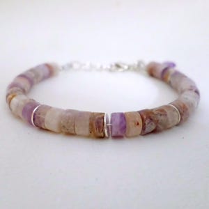 Light Amethyst Beaded Bracelet, Adjustable Stacking Bracelet, Gemstone Bracelet, 6x3mm Heishi Beads, Silvertone Spacer Beads, ID 4366622842