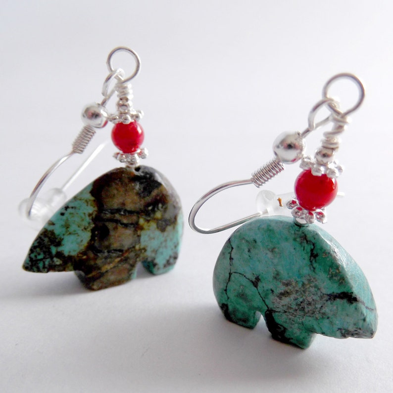 Genuine Turquoise Hand Carved Zuni Bear Fetish Earrings Etsy