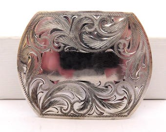 Hebilla pequeña de cinturón de plata de ley 925, estilo vintage, 3,5 cm, diseño de helecho grabado, estilo bohemio, estilo country, estilo suroeste, ID 4327651033