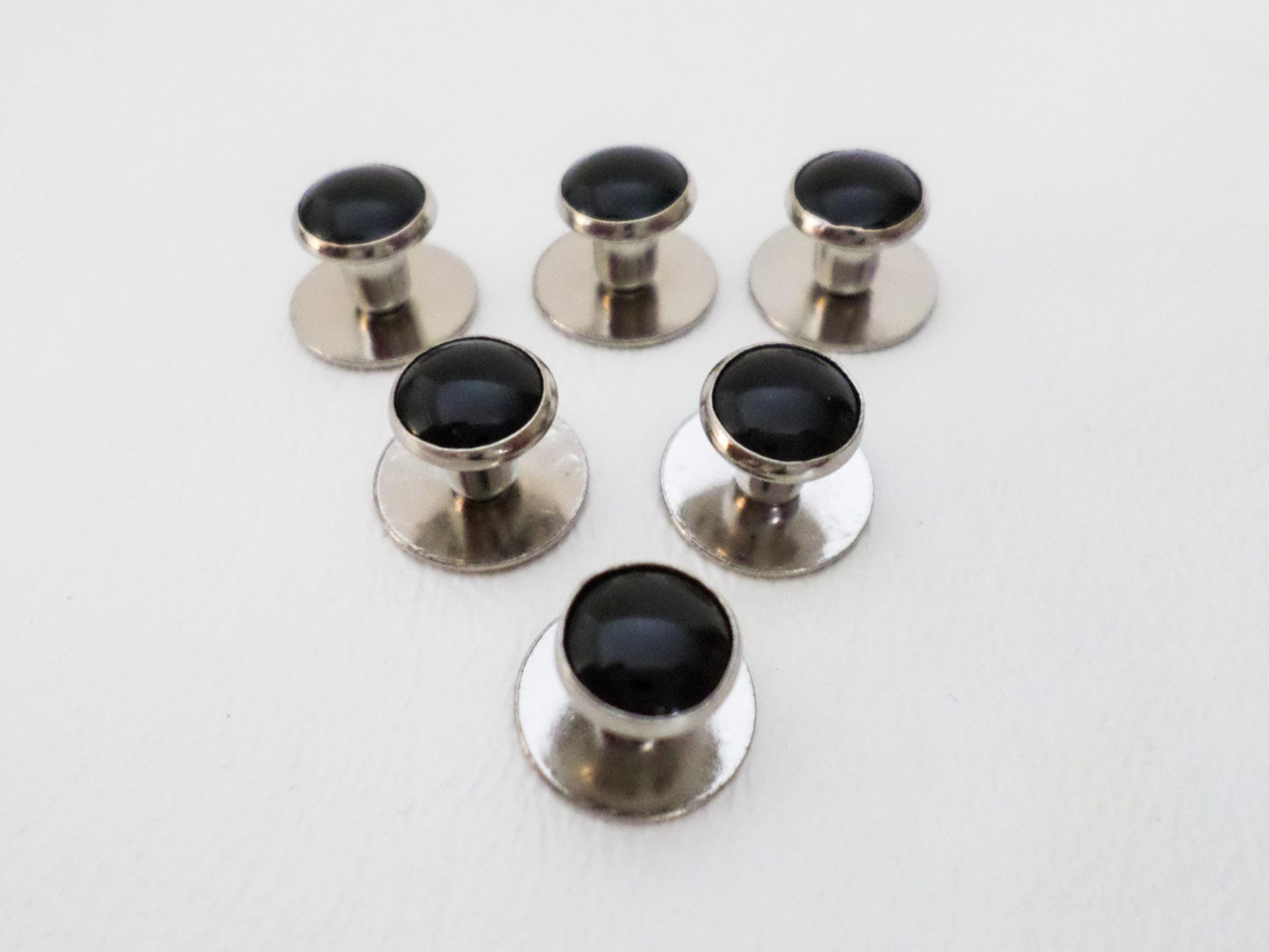 Silver and Black Buttoned Women\'s Accessory Sterling Silver Gemstone Button Cufflinks – Jan Leslie main image 2