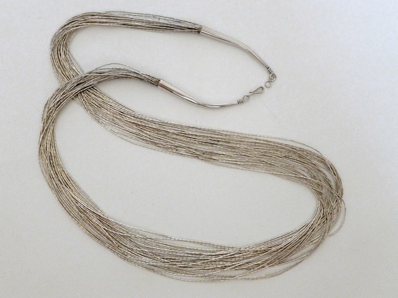 Vintage Liquid Silver Necklace, 30 Strand 30 inch (76.2 cm) Long 925 Sterling Silver, Boho Southwestern Country Western Wear, ID 866925159