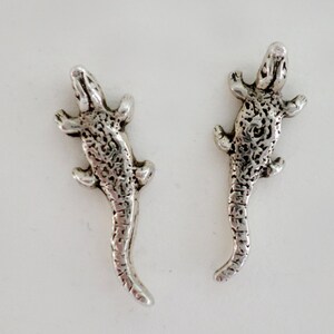 May include: Two silver alligator charm pendants with a textured finish.