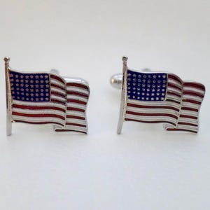 Vintage Cuff Links, US American Flag, Enamel Silver Finish, Signed Paul Fredrick, 9-11-01, Mens Accessories, Gift for Him, ID 1824555916