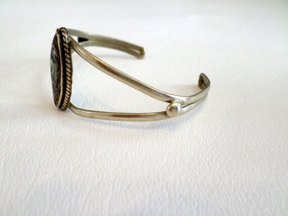 Abalone Shell Silvertone Cuff Bracelet, Vintage B… - image 2