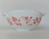 Vintage Pyrex Gooseberry Cinderella Nesting Bowl 443, Pink and White Milk Glass
