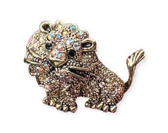Crystal Encrusted Lion Brooch Vintage Pin