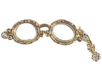 Victorian Style Mini Opera Glasses with Clear Rhinestones Brooch