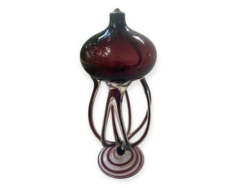 Jozefina Krosno Art Glass Handblown Purple Oil Lamp Octopus/Jellyfish Abstract Design