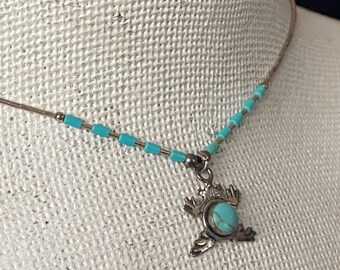 Liquid Silver Sterling Frog Southwestern Jewellery Pendant and Chain Turquoise