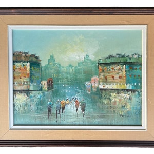 SALE Artist Signed Atlas Impressionist Oil Painting on Canvas Paris Street Scene