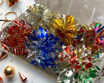 Christmas Foil Pom Pom Ornaments, Vintage Space Age Decorations Multi-Coloured