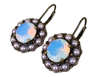 Nina Ricci for Avon Earrings Signed NR Faux Pearl and Opaline Round Earrings