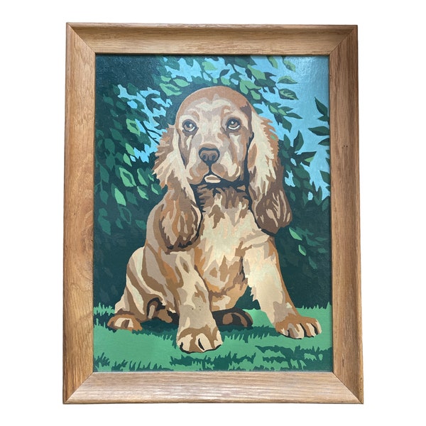 Cocker Spaniel Puppy Paint By Numbers Picture Framed Vintage Hand Painted Art