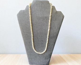 Carved Round Mother of Pearl Necklace Vintage Jewelry