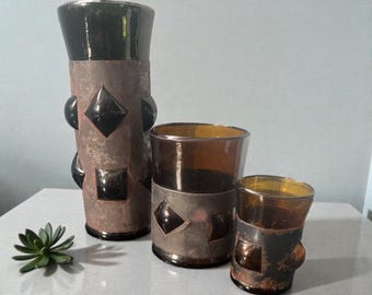 Brutalist Caged Mexican Shot, Rocks and Cocktail Glasses by Filipe Derflingher Set of Three