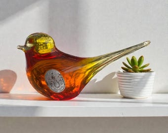 Amberina Pilgrim Glass Bird Handblown Art Figurine