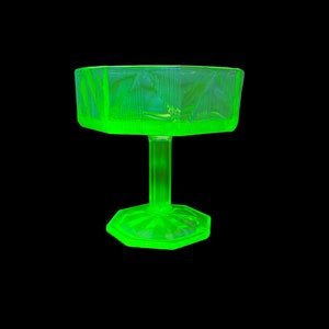 McKee "Tricia"  Footed Sherbert Green Glass Optic Octagon Design McKee Glass Co. No. 156 Depression Uranium Glass