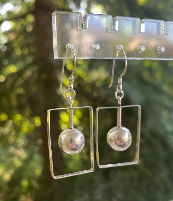 Geometric 925 Rectangular Earrings with Kinetic C… - image 2