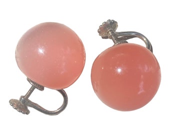 Pink Moonglow Sterling Setting Vintage Screw Back Earrings