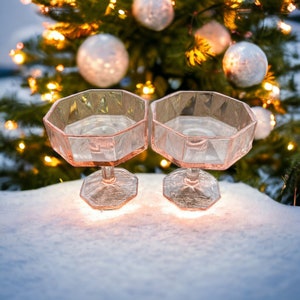 McKee "Tricia"  Footed Sherbert Pink Glasses Optic Octagon Design McKee Glass Co. No. 156 Depression Glass