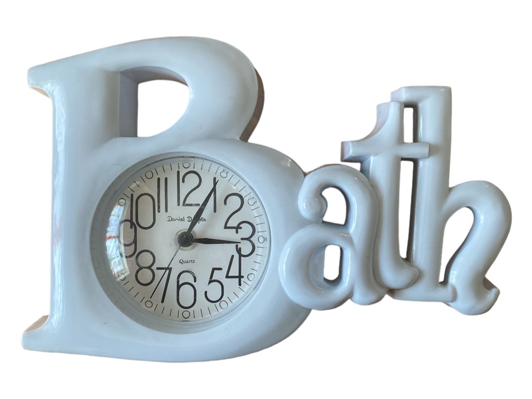 Bath Time Clock by Daniel Dakota White Plastic 1980's Wall Decor Etsy